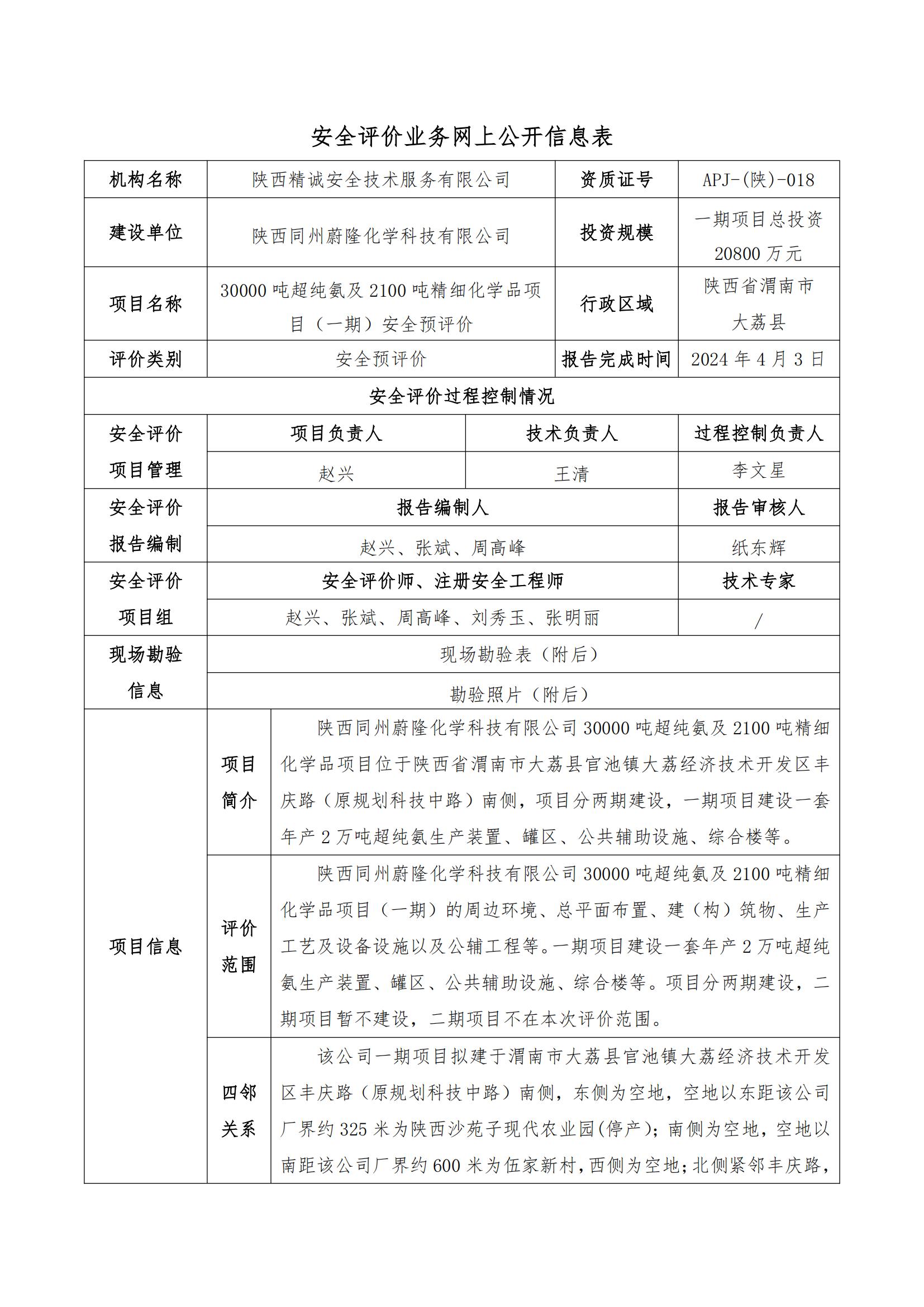 JCAP【2024】003陕西同州蔚隆化学科技有限公司30000吨超纯氨及2100吨精细化学品项目一期安全预评价信息公开（赵兴）_00.jpg